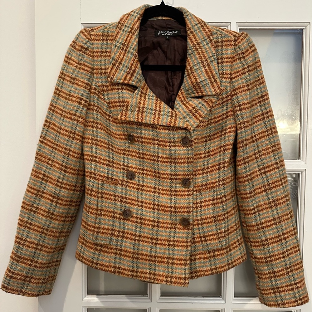 Vintage Betsey Johnson Retro 80s 90’s Plaid Double Breasted Blazer Jacket Size 6